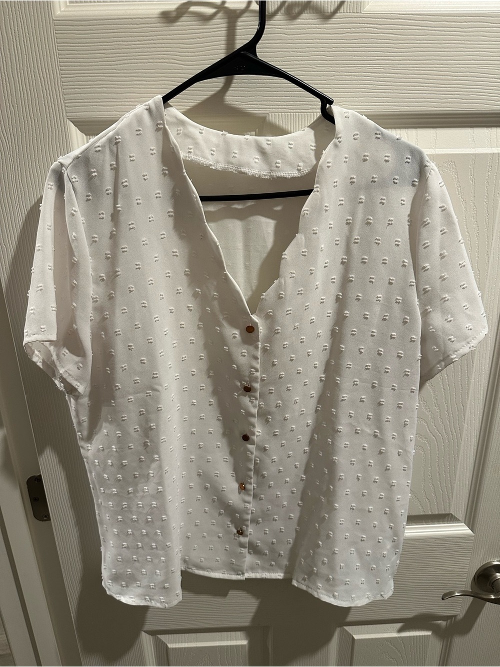 SHEIN White Swiss Dot Button-Front Blouse